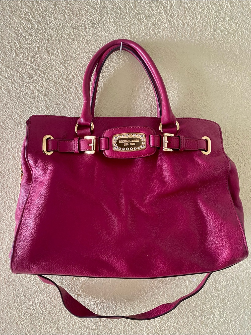 Michael Kors Magenta Leather Tote with Gold Hardware